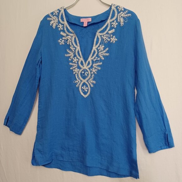 Lilly Pulitzer 100% Linen Beaded Tunic - Picture 10 of 10